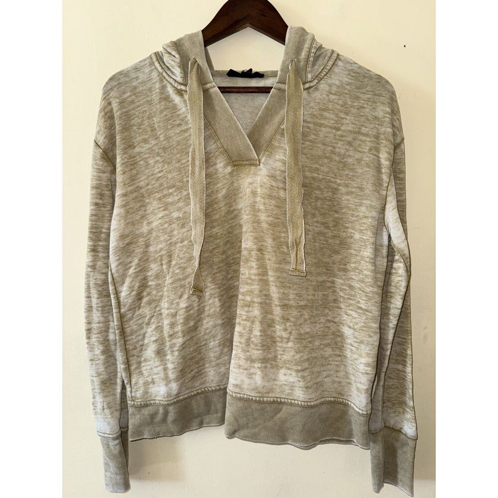 Jane + Delancey Olive Tan Burnout Notch Neck Lightweight Hoodie Pullover Small